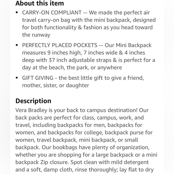 Vera Bradley Mini Straw Backpack in “Candy Pink Stripe” pink embroidery.  NWT - Picture 4 of 4